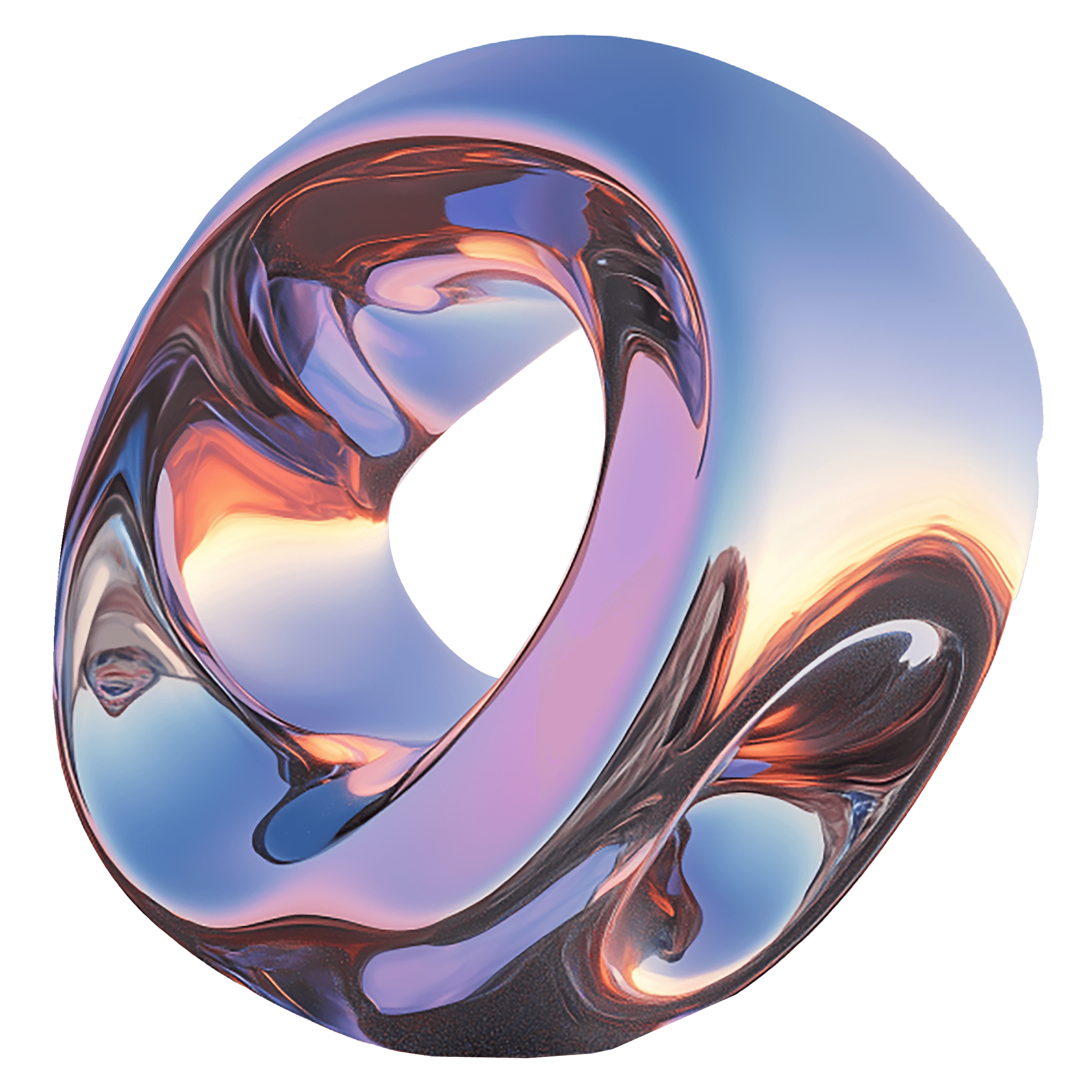 Ein verchromter Ring mit Dellen, der seine Umgebung reflektiert